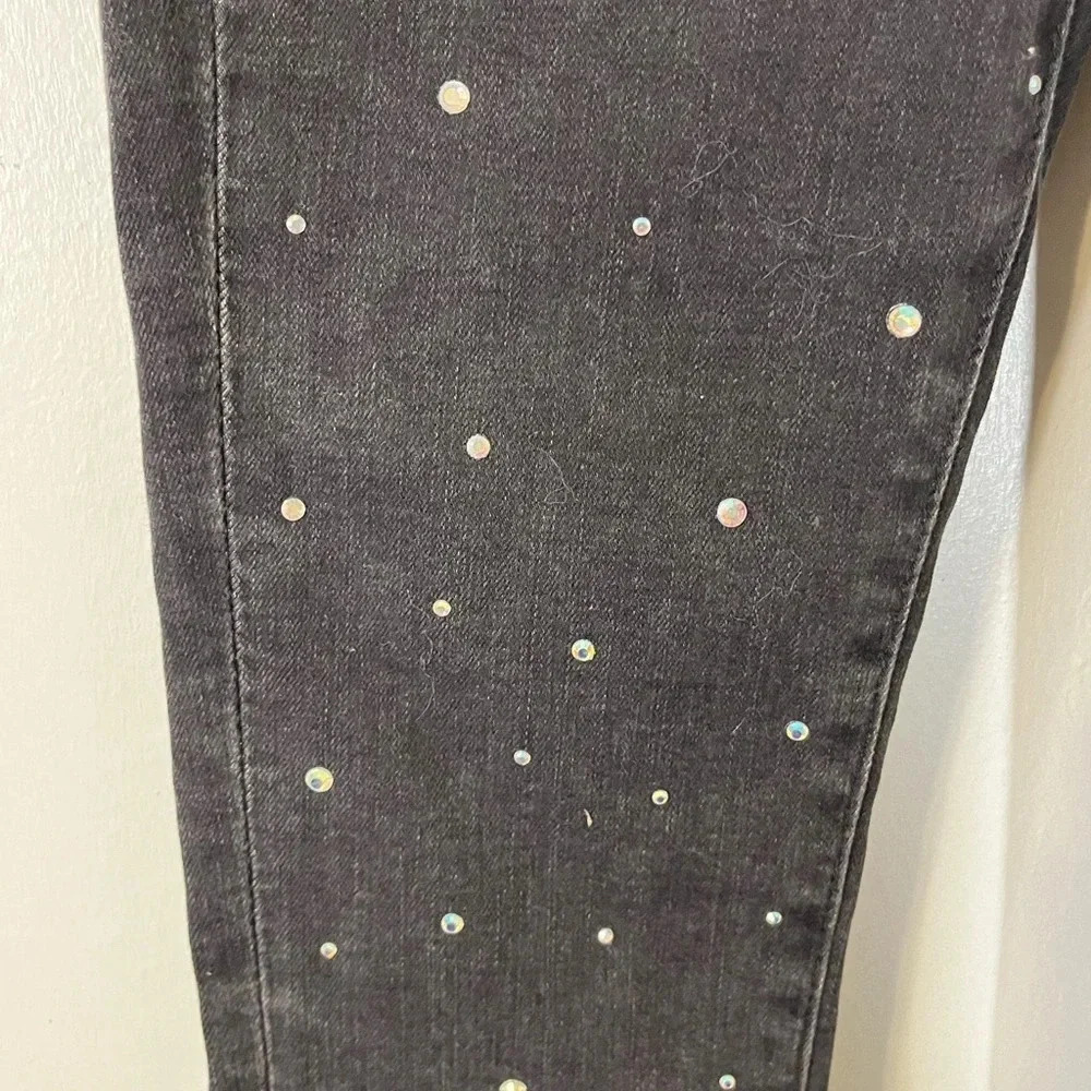 Guess Vintage black embroidered hand beaded girls skinny jeans size 7 Zip front - Picture 6 of 16